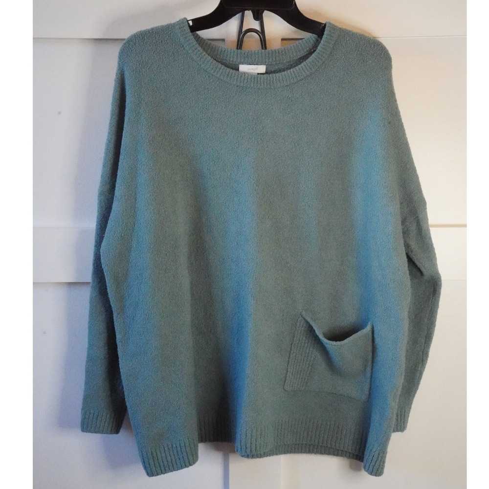 J. Jill, pureJill, Petite Pullover Crew Neck Long Sleeve Pocket Sweater‎ Blue PL - Picture 2 of 6